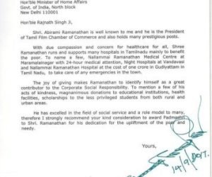 Letter of appriciation from Hon'ble K.T.Rajendhra Bhalaji Minster Of Milk And Dairy Development